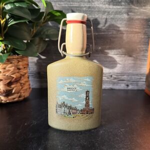 Vintage Bruges Belgium Souvenir Flask | Ceramic Swing-Top Bottle | Grand Place